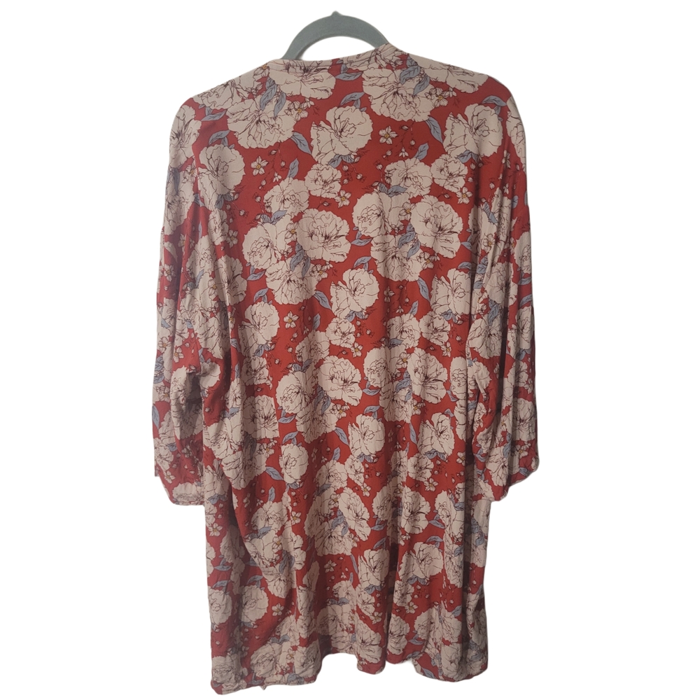 Knox Rose Red and White Floral Open Kimono Style Cardigan Size XL/XXL - Picture 4 of 6